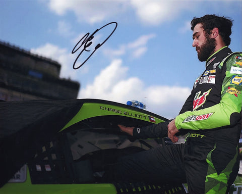 Autographed 2020 Chase Elliott #9 Mountain Dew Racing Michigan Race photo, showcasing Elliott in action during his impressive championship season. This 8x10 inch glossy print is an essential collectible for any NASCAR enthusiast, complete with a Certificate of Authenticity for genuine memorabilia.