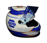 Side view of the 2020 Chase Elliott #9 NAPA Gold Racing helmet, highlighting the striking rStar Design and vibrant colors. Signed by Chase Elliott and perfect for display, this mini helmet commemorates his championship win. It’s an ideal gift for NASCAR fans. Feel free to contact us for more info.
