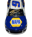Side view of the autographed 2020 Chase Elliott #9 NAPA Racing Charlotte Roval Win diecast, showing the scuffed tires and race details that capture the intensity of the win. Limited to 1,036 pieces, this diecast includes a Certificate of Authenticity (COA) and is a perfect gift for any NASCAR fan.