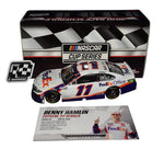 This signed 1/24 scale diecast of Denny Hamlin’s 2020 Dover Race Win features authentic race damage and the iconic #11 FedEx livery. Limited to just 504 pieces, it includes Hamlin's signature and a Certificate of Authenticity, making it a rare collectible for any NASCAR enthusiast.