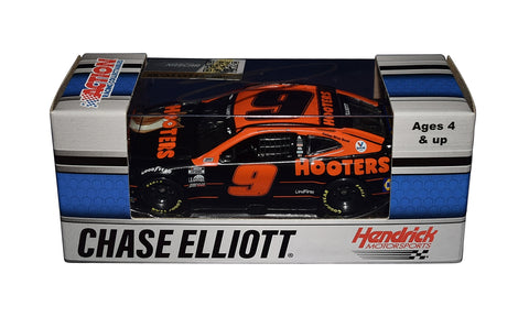 The 2021 Chase Elliott #9 Hooters Racing Night Owl diecast car, featuring Chase Elliott's signature obtained through exclusive public and private signings. Comes with a Certificate of Authenticity and a lifetime authenticity guarantee.