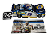 Top view of the 2021 Chase Elliott #9 NAPA Racing Road America Win autographed diecast, showcasing the liquid color finish and race details. Only 142 of these signed diecasts were produced, making it a rare collectible. COA included. This diecast makes an ideal gift for any NASCAR fan.