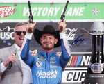 Capture the excitement of Kyle Larson’s 2021 Texas Race victory with this autographed 8x10 inch glossy photo. Signed by Larson, this stunning image shows him in Victory Lane, complete with a Certificate of Authenticity for true NASCAR collectors.