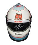Close-up of the signed 2022 Chase Elliott #9 Hooters Racing mini helmet, highlighting the bold Hooters branding and signature. This collectible is perfect for fans and collectors, complete with COA. It’s an amazing gift for NASCAR enthusiasts. Feel free to contact us for more details or inquiries.