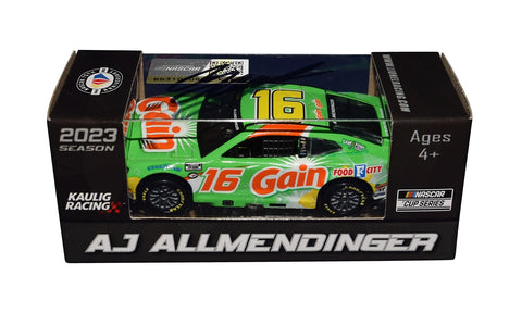 Autographed AJ Allmendinger #16 Gain Camaro NASCAR diecast car. Featuring exclusive signing details, a Certificate of Authenticity, and a lifetime authenticity guarantee. A great gift for racing enthusiasts and collectors.