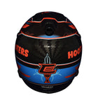 Detailed shot of the signed 2023 Chase Elliott #9 Hooters Racing mini helmet, showcasing the intricate design and Elliott’s signature. This helmet includes a Certificate of Authenticity (COA) and makes a perfect gift for NASCAR collectors. Contact us for more information or assistance.