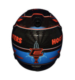 Detailed shot of the signed 2023 Chase Elliott #9 Hooters Racing mini helmet, showcasing the intricate design and Elliott’s signature. This helmet includes a Certificate of Authenticity (COA) and makes a perfect gift for NASCAR collectors. Contact us for more information or assistance.