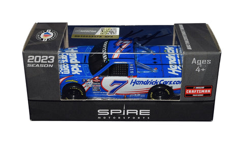 Autographed 2023 Kyle Larson #7 North Wilkesboro Win diecast car. This collectible, signed through exclusive public and private signings with HOT Pass access, includes a Certificate of Authenticity and a lifetime authenticity guarantee. Ideal gift for NASCAR fans and collectors.