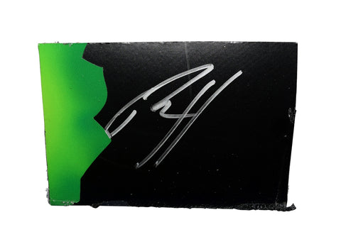 Autographed 2023 Riley Herbst #98 Monster Racing race-used sheet metal from Las Vegas Speedway. This collectible, roughly trading card-sized, features a bold 2-color section, signed by Herbst, and comes in a protective toploader. A must-have for NASCAR fans and a fantastic gift for collectors.