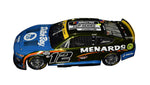 Close-up of the 2023 Ryan Blaney #12 Menards Racing NASCAR Champion diecast car, showcasing the shiny color chrome finish. This 1/24 scale RCCA Elite diecast is signed by Ryan Blaney and limited to only 72 units. A perfect addition to any NASCAR collection, complete with a Certificate of Authenticity (COA).