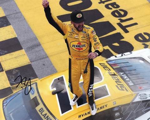 Signed Ryan Blaney 2023 Talladega Playoff Celebration 8x10 Photo with COA – Celebrate Blaney’s 2023 Talladega Playoff victory with this autographed 8x10 photo, showcasing his Victory Celebration. This signed photo includes a Certificate of Authenticity (COA) and lifetime guarantee, making it a perfect gift for NASCAR fans.
