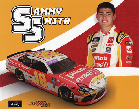 This signed 2023 Sammy Smith hero card shows his #18 Pilot Flying J car from the Xfinity Series. A perfect NASCAR photo collectible for fans of rising racing talent.