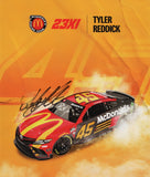 Autographed 2023 Tyler Reddick 8x10 Hero Card featuring his #45 McDonald’s Toyota from 23XI Racing. A colorful NASCAR collectible with sharp detail and signature, perfect for fans or gifting. Includes COA. We are always here to help with any questions about your racing memorabilia.