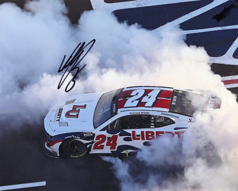Own this autographed 2023 William Byron Texas Win Victory Burnout 8x10 glossy photo. A high-quality image of Byron’s exciting victory, complete with a Certificate of Authenticity and lifetime authenticity guarantee.