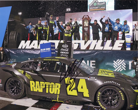 Limited-edition signed 2023 William Byron Martinsville Win Victory Lane Clock 8x10 photo, with COA. A unique collectible for NASCAR fans, offering a lifetime authenticity guarantee and a great gift idea.