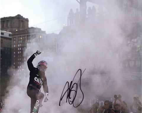 Autographed 2024 Alex Bowman #48 Ally Racing Chicago Win photo showcasing the excitement of Bowman's victory burnout celebration, perfect for avid NASCAR fans and collectors. Comes with a lifetime guarantee of authenticity for peace of mind. A must-have piece for any racing enthusiast!