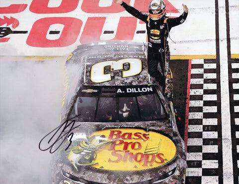 Autographed 2024 Austin Dillon #3 Bass Pro Shops Richmond Penalty Win 9x11 glossy photo, capturing Dillon’s thrilling victory celebration. Signed by Dillon with a COA, this photo is a rare collectible for any NASCAR fan and a great gift for collectors.