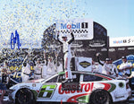 Autographed 2024 Brad Keselowski #6 Castrol Mustang Darlington Throwback Win 9x11 glossy photo, signed by Keselowski. Capturing his victory celebration in Victory Lane, this rare collectible includes a COA for authenticity, making it a must-have for any NASCAR fan or collector.