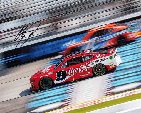 Autographed 2024 Chase Elliott Coca-Cola Racing Richmond Race photo with Slim Chickens sponsorship. This signed 8x10 NASCAR glossy photo is perfect for collectors and comes with a COA.