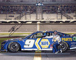 Signed 2024 Chase Elliott #9 Daytona 500 pit road photo, showcasing the iconic NASCAR car before the race. This 8x10 inch glossy photo with COA makes a perfect collectible.