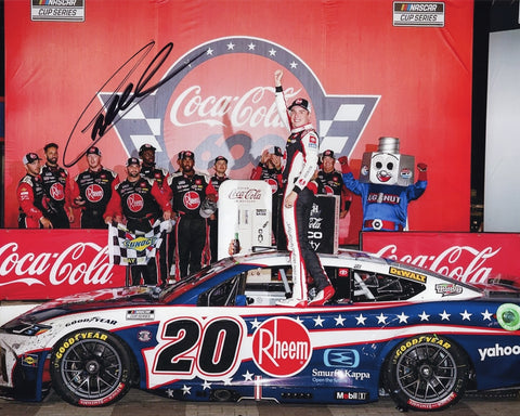 Celebrate Christopher Bell’s 2024 Coca-Cola 600 win with this autographed 8x10 photo from Victory Lane. Signed by Bell, this NASCAR collectible comes with a COA for authenticity, making it a perfect gift for racing fans.