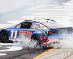 Celebrate Denny Hamlin's thrilling victory at Bristol with this signed 8x10 inch glossy photo showcasing his iconic burnout. This collectible is perfect for NASCAR fans, including a lifetime guarantee on authenticity, ensuring you own a genuine piece of racing history.