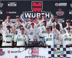Celebrate Denny Hamlin's incredible Dover Win with this autographed photo featuring the #11 Mavis Tire Racing team in Victory Lane. This vibrant 8x10 inch glossy photo captures the essence of victory and comes with a Certificate of Authenticity, ensuring its genuine status.