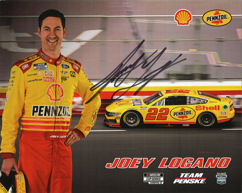 Autographed 2024 Joey Logano #22 Pennzoil Racing Official Hero Card, featuring his Daytona 500 Championship moment. Signed 8x10 glossy NASCAR photo with COA, ideal for collectors and fans.