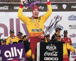 Stunning 8x10 glossy photo of Joey Logano celebrating in Victory Lane after his 2024 Nashville win. Authentically signed, with a Certificate of Authenticity (COA) and lifetime guarantee, this photo is a must-have for any racing fan.