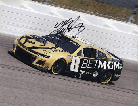 This autographed 2024 Kyle Busch #8 Bet MGM Racing Kansas Speedway photo features Busch driving his Childress Camaro at Kansas. The 9x11 inch glossy photo is signed by Busch and comes with a Certificate of Authenticity (COA). It’s an ideal gift for NASCAR collectors and fans.