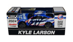 Autographed 2024 Kyle Larson #5 Hendrick Cars Racing Next Gen Camaro diecast car. This collectible, signed through exclusive public and private signings with HOT Pass access, includes a Certificate of Authenticity and a lifetime authenticity guarantee. Ideal gift for NASCAR fans and collectors.