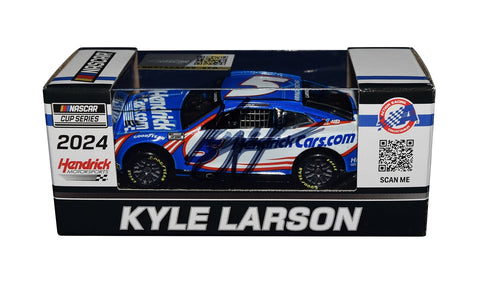 Autographed 2024 Kyle Larson #5 Hendrick Cars Racing Next Gen Camaro diecast car. This collectible, signed through exclusive public and private signings with HOT Pass access, includes a Certificate of Authenticity and a lifetime authenticity guarantee. Ideal gift for NASCAR fans and collectors.