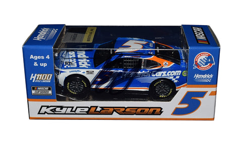 Autographed 2024 Kyle Larson #5 Hendrick Racing Indy Double diecast car. This collectible, signed through exclusive public and private signings with HOT Pass access, includes a Certificate of Authenticity and a lifetime authenticity guarantee. Ideal gift for NASCAR fans and collectors.