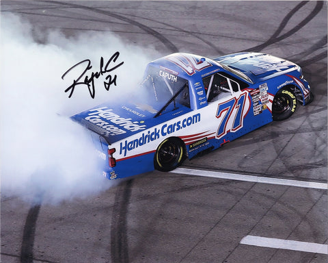Own this autographed 2024 Rajah Caruth #71 Hendrick Cars Racing Las Vegas win 8x10 photo. A stunning capture of Caruth’s truck burnout, ideal for NASCAR fans and collectors with lifetime authenticity guarantee.