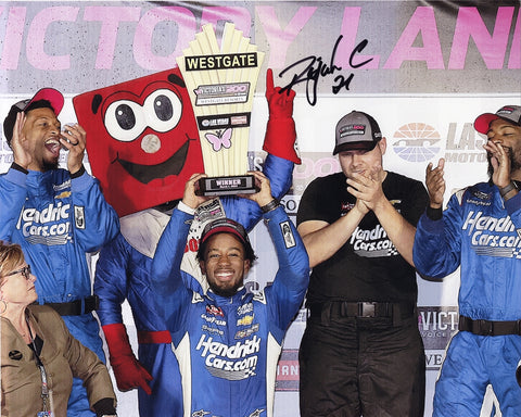 Autographed 2024 Rajah Caruth #71 Hendrick Cars Racing Las Vegas Win Victory Lane 8x10 photo. Signed with COA and lifetime authenticity guarantee, a must-have for NASCAR fans.