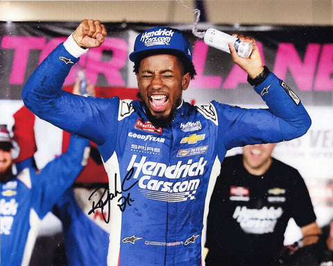 Autographed 2024 Rajah Caruth #71 Hendrick Cars Racing Las Vegas win Victory Lane Celebration 8x10 photo, signed with COA. A perfect collectible for NASCAR fans, with lifetime authenticity guarantee.