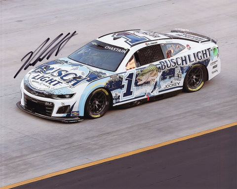 Autographed 2024 Ross Chastain #1 Busch Racing Bristol Race (Fishing Cans) 8x10 photo. Signed by Chastain from the iconic NASCAR event. Includes COA, a perfect addition to any collection or a memorable gift for NASCAR fans.