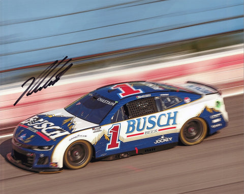 Autographed 2024 Ross Chastain #1 Busch Racing Darlington Throwback Race 8x10 photo. Signed by Chastain with Certificate of Authenticity (COA). Ideal collectible for NASCAR fans or as a unique gift.