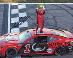 Autographed 2024 Ross Chastain #1 Kubota Racing Kansas Playoff Win 8x10 photo, featuring his famous Watermelon Smash in Victory Lane. Signed by Chastain and authenticated with a Certificate of Authenticity (COA), perfect for NASCAR collectors.