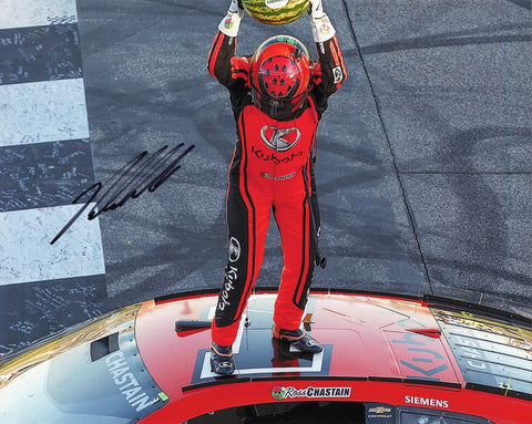 AUTOGRAPHED 2024 Ross Chastain #1 Kubota Racing KANSAS PLAYOFF WIN (Watermelon Smash) Signed 8x10 Inch NASCAR Glossy Photo with COA