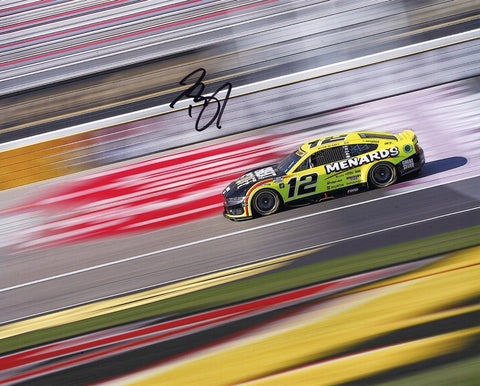 A signed 2024 Ryan Blaney #12 Menards Racing 8x10 photo from Las Vegas Speedway. Authenticated with a COA, this image is a great addition to any NASCAR fan’s collection or as a unique gift.