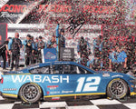 Autographed 2024 Ryan Blaney #12 Wabash Racing 8x10 photo from his Pocono race win celebration with confetti. Signed by Blaney with a Certificate of Authenticity, a great addition to any NASCAR collection.