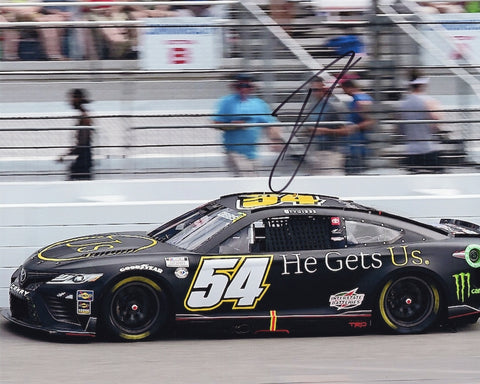 Celebrate Ty Gibbs' 2024 NASCAR Cup Series season with this signed 8x10 photo of his #54 He Gets Us Racing car. Featuring a faith-based sponsorship, this collectible is perfect for fans and collectors alike.
