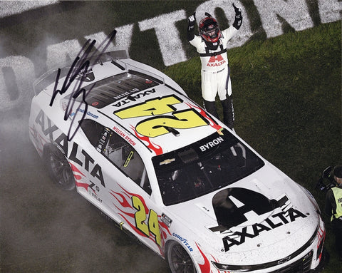 Own this autographed 2024 William Byron Daytona 500 Win Victory Celebration 8x10 glossy photo. A stunning collectible showing Byron celebrating his victory, signed with COA and lifetime authenticity guarantee. Ideal for any NASCAR fan’s collection.