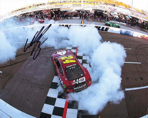 Signed 2024 William Byron Martinsville win photo featuring the #24 Axalta Racing car with the checkered flag. This 8x10 glossy photo includes a COA and lifetime authenticity guarantee, making it a perfect NASCAR gift.