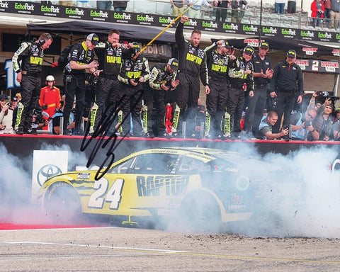 Celebrate William Byron’s 2024 COTA Race win with this autographed 8x10 glossy photo. Featuring Byron’s burnout with his team, it includes a Certificate of Authenticity (COA).