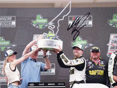 This autographed 8x10 photo captures William Byron’s 2024 COTA Race victory with the trophy presentation. A perfect collectible for NASCAR fans, comes with COA.