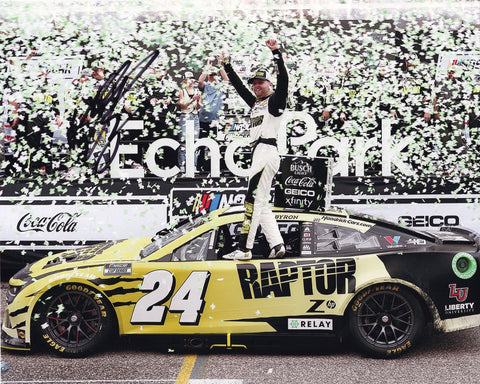 A stunning 8x10 signed photo of William Byron's 2024 COTA race win, featuring the victory lane confetti. This NASCAR collectible includes a Certificate of Authenticity (COA).