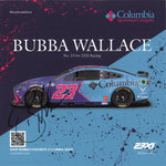 Autographed 8x10 hero card featuring Bubba Wallace’s #23 Columbia Toyota from the 2025 NASCAR season. A perfect collectible for fans of 23XI Racing and Bubba’s bold racing style.