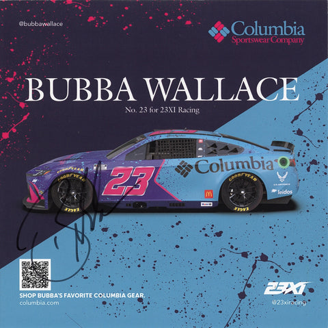 Autographed 8x10 hero card featuring Bubba Wallace’s #23 Columbia Toyota from the 2025 NASCAR season. A perfect collectible for fans of 23XI Racing and Bubba’s bold racing style.